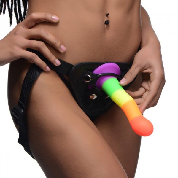 Proud Rainbow Silicone Dildo with Harness - Image 3